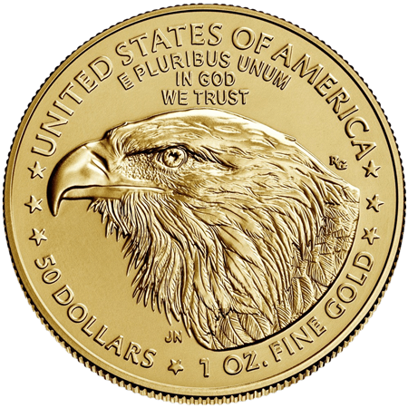 Rückseite Goldmünze 1 Unze American Eagle 2021 Typ 2, der Hersteller United States Mint