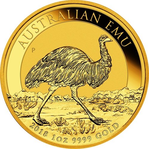 Vorderseite Goldmünze 1 Unze Australien Emu 2018, der Hersteller Perth Mint Australia