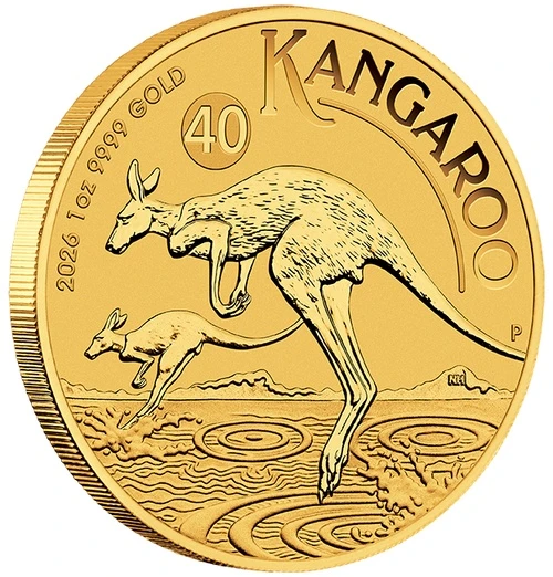 1 Unze Gold Australien Känguru 2026 Motivseite mit Rand
