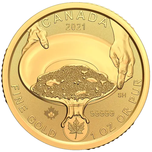 Vorderseite Goldmünze 1 Unze Klondike Goldrausch 2021, der Hersteller Royal Canadian Mint