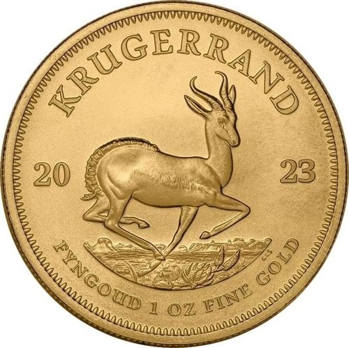 Vorderseite Goldmünze 1 Unze Krügerrand 2023, der Hersteller South African Mint