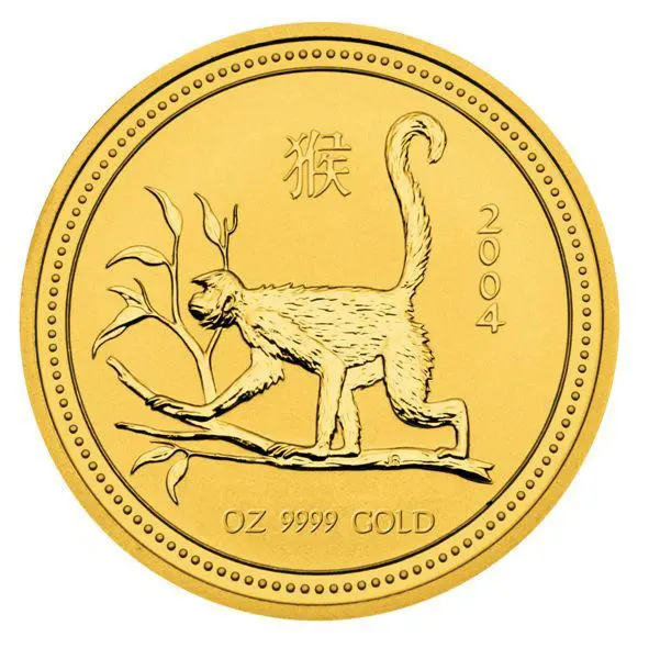 Motivseite der 1 Unze Gold Lunar I Affe 2004 Motivseite der 1 Unze Gold Lunar I Affe 2004