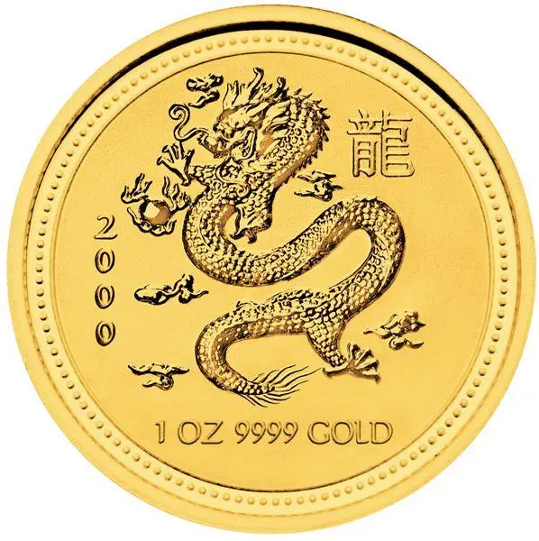 Motivseite der 1 Unze Gold Lunar I Drache 2000 Motivseite der 1 Unze Gold Lunar I Drache 2000