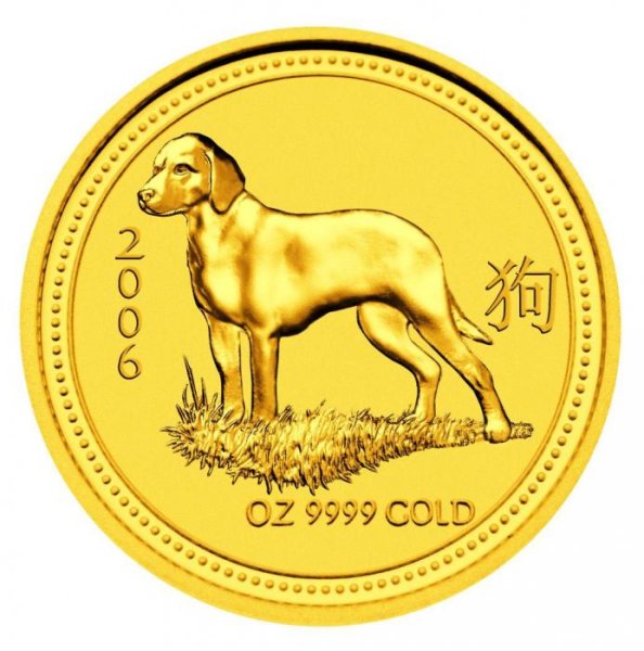 Motivseite der 1 Unze Gold Lunar I Hund 2006