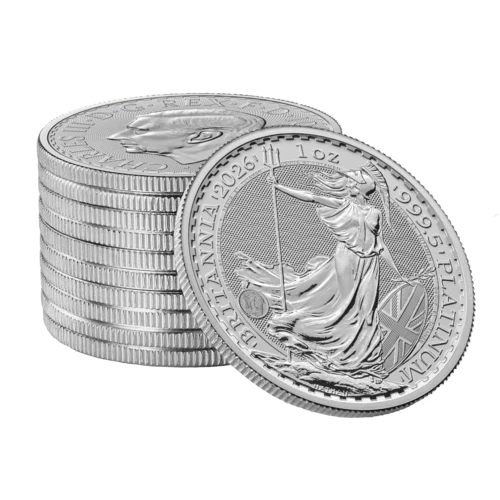 1 Unze Platin Britannia 2026 Münzstapel