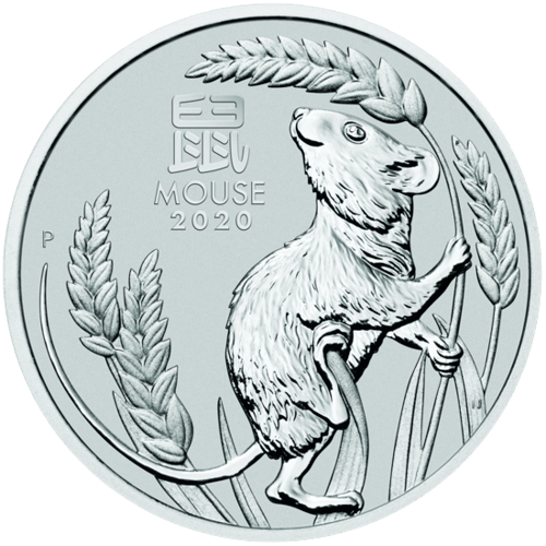 Vorderseite der 1 Uzne Platin Lunar III Maus 2020 vom Hersteller Perth Mint