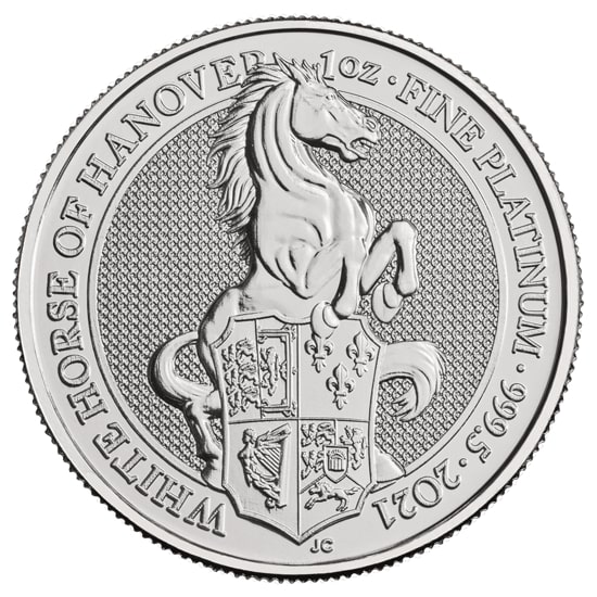 Vorderseite der 1 Unze Platin The Queen´s Beasts - white Horse of Hanover 2021 vom Hersteller Royal Mint