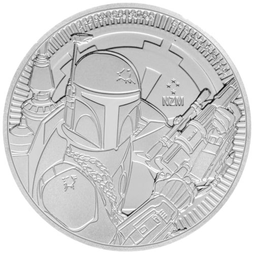 Vorderseite der 1 Unze Silber Star Wars Boba Fett 2020 von Hersteller New Zealand Mint