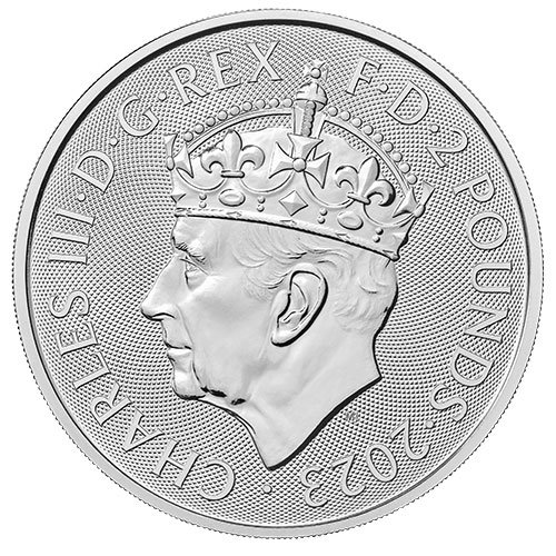 1 Unze Silber Britannia 2023 Charles III. mit Krone Wertseite