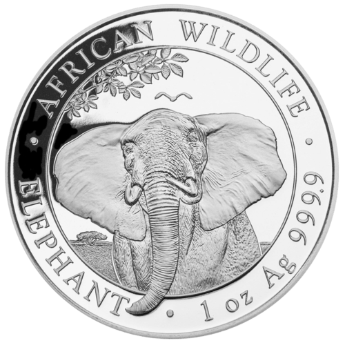 Vorderseite der 1 Unze Silber Somalia Elefant 2021 von Hersteller Bayerisches Hauptmünzamt