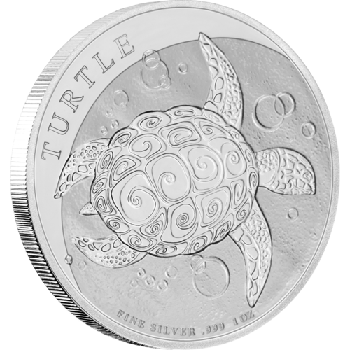 Vorderseite der 1 Unze Silber Niue Meeresschildkröte 2021 von Hersteller New Zealand Mint