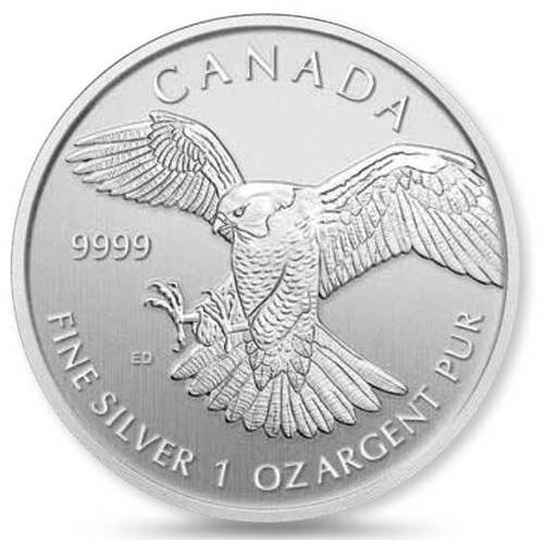 Vorderseite der 1 Unze Silber Birds of Prey - Wanderfalke 2014 von Hersteller Royal Canadian Mint