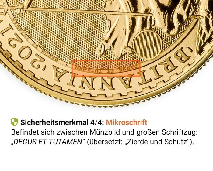 1 Unze Goldmünze „Britannia“ – Sicherheitsmerkmal: Latentes Bild