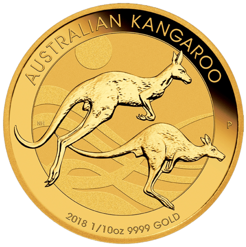 Vorderseite Goldmünze 1/10 Unze Australien Känguru 2018, der Hersteller Perth Mint Australia