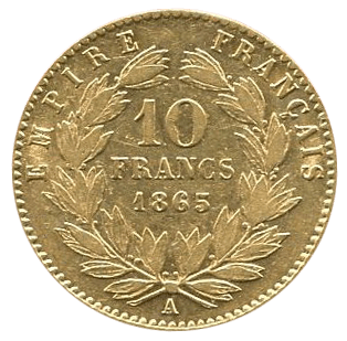 Rückseite 10 Francs Goldmünze Frankreich diverse Jahrgänge, von dem Hersteller Monnaie de Paris