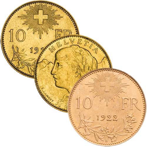 2,9 g Gold Vreneli 10 Franken diverse Jahrgänge