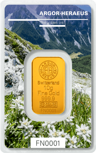 Vorderseite Goldbarren Following Nature Limited Edition Autumn 2019 10 Gramm, der Hersteller Argor-Heraeus
