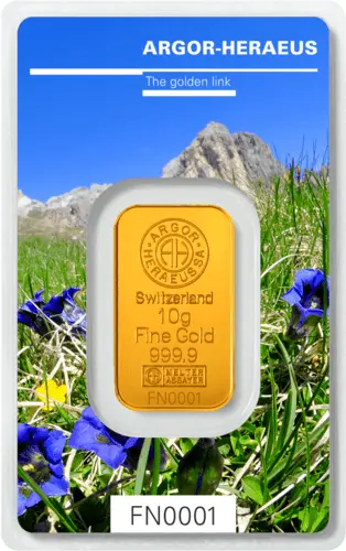 Vorderseite Goldbarren Following Nature Limited Edition Summer 2019 10 Gramm, der Hersteller Argor-Heraeus