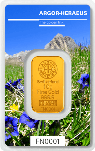 Vorderseite Goldbarren Following Nature Limited Edition Summer 2019 10 Gramm, der Hersteller Argor-Heraeus