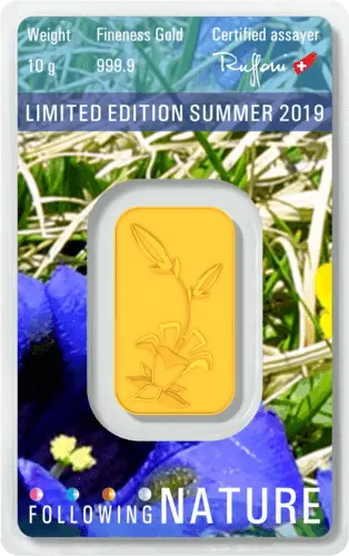 Rückseite Goldbarren Following Nature Limited Edition Summer 2019 10 Gramm, der Hersteller Argor-Heraeus