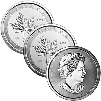 Sammelbild der 10 Unzen Silber Magnificent Maple Leaf diverse Jahrgänge von Hersteller Royal Canadian Mint