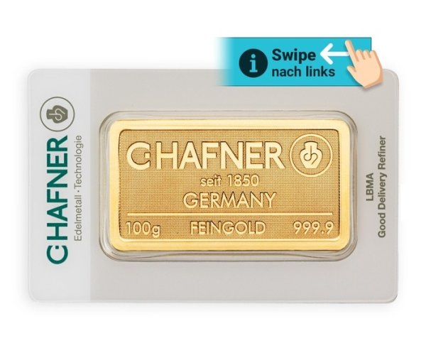 Vorderseite 100 g Goldbarren C.HAFNER