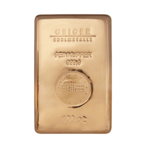 Front 100 ounces of copper ingots Güldengossa Castle, from the manufacturer Geiger Edelmetalle AG