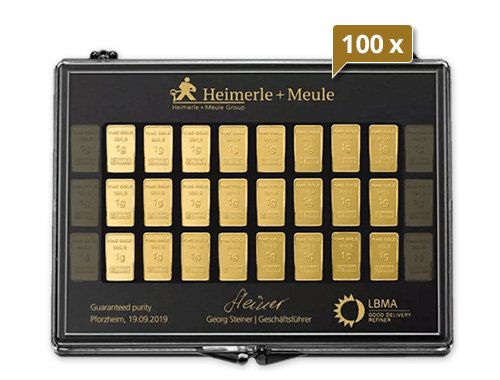 100 x 30 x 1 g Gold Unity Bar Collection Heimerle und Meule