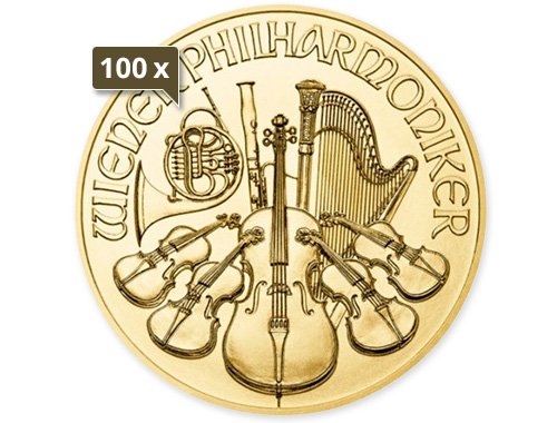 100 x 1/25 Unze Gold Wiener Philharmoniker 2024