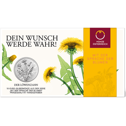 15 g Silber 10 Euro Mit der Sprache der Blumen Löwenzahn 2022 Verpackung