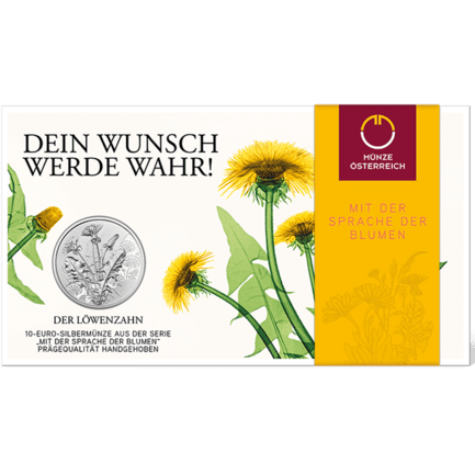 15 g Silber 10 Euro Mit der Sprache der Blumen Löwenzahn 2022 Verpackung