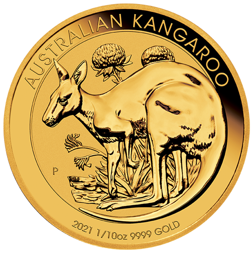 1/10 Unze Gold Känguru 2021 Motiv