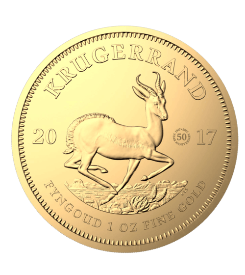 Vorderseite Goldmünze 1 Unze 50 Jahre Krügerrand 2017 Jubiläumsausgabe, der Hersteller South African Mint