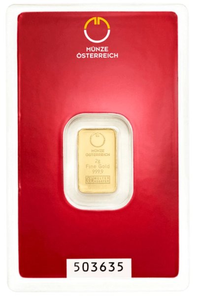2 g Goldbarren Münze Österreich Blisterverpackung