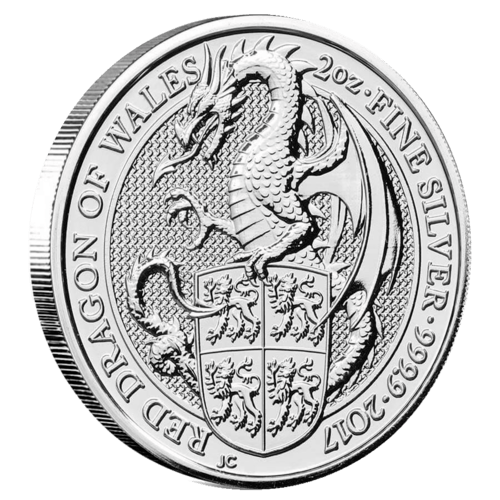 Seitenansicht der 2 Unzen Silber The Queen's Beasts 2017 von Hersteller Royal Mint