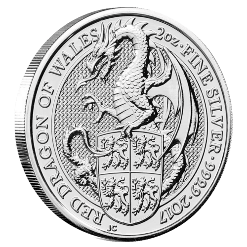 Seitenansicht der 2 Unzen Silber The Queen's Beasts 2017 von Hersteller Royal Mint