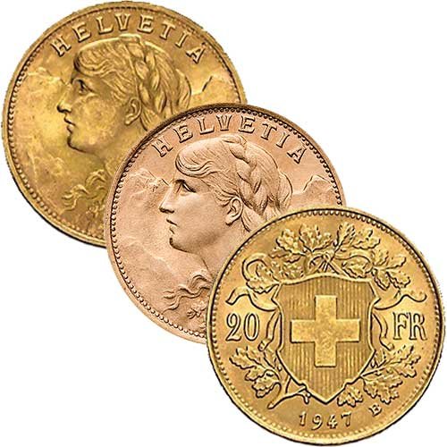 5,81 g Gold Vreneli 20 Franken diverse Jahrgänge