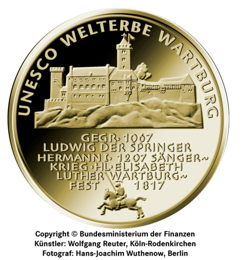 Vorderseite Goldmünze 1/2 Unze 100 Euro Deutschland 2011 UNESCO Welterbe - Wartburg, der Hersteller Div. dt. Prägeanstalten