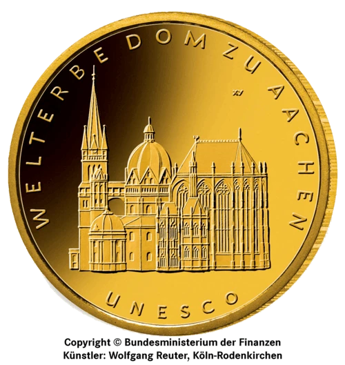 Vorderseite Goldmünze 1/2 Unze 100 Euro Deutschland 2012 UNESCO Welterbe - Aachener Dom, der Hersteller Div. dt. Prägeanstalten Vorderseite Goldmünze 1/2 Unze 100 Euro Deutschland 2012 UNESCO Welterbe - Aachener Dom, der Hersteller Div. dt. Prägeanstalten