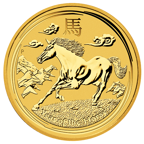 Vorderseite Goldmünze 1 Unze Lunar II Pferd 2014, der Hersteller Perth Mint Australia