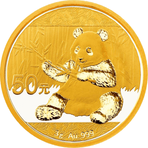 Vorderseite Goldmünze 3 Gramm China Panda 2017, der Hersteller China Mint / China Gold Coin Inc./ Shanghai Mint