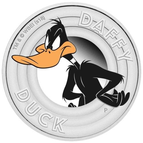 Vorderseite der 1/2 Silber Looney Tunes Duffy Duck 2018 - Polierte Platte von Hersteller Perth Mint