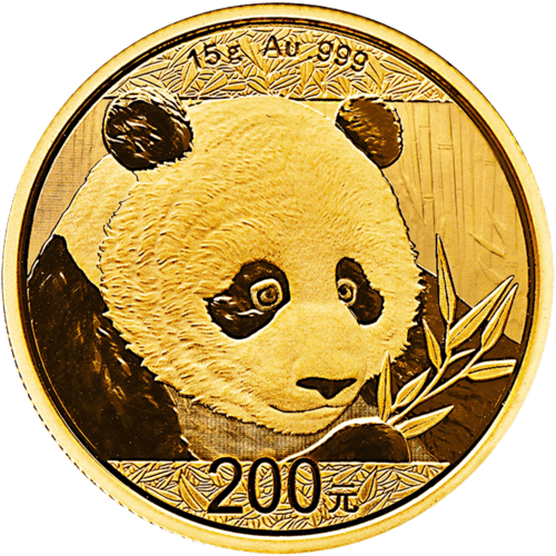 Vorderseite Goldmünze 15 Gramm China Panda 2018, der Hersteller China Mint / China Gold Coin Inc./ Shanghai Mint 
