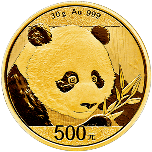 Vorderseite Goldmünze 30 Gramm China Panda 2018, der Hersteller China Mint / China Gold Coin Inc./ Shanghai Mint 