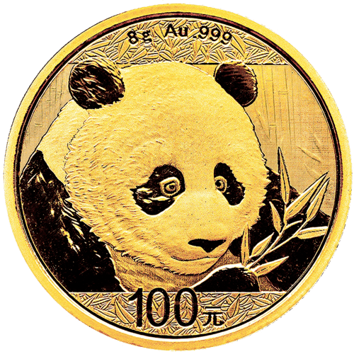 Vorderseite Goldmünze 8 Gramm China Panda 2018, der Hersteller China Mint / China Gold Coin Inc./ Shanghai Mint