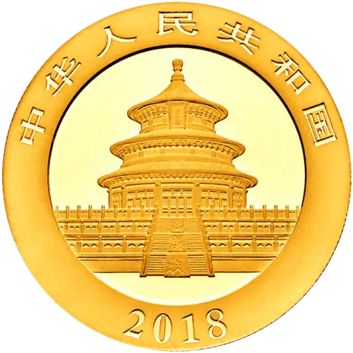 Rückseite Goldmünze 1 Gramm China Panda 2018, der Hersteller China Mint / China Gold Coin Inc./ Shanghai Mint