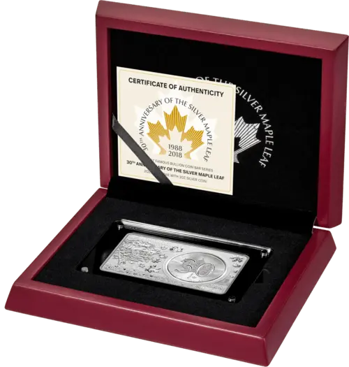 2018 sml bullion bar maple leaf 30 anniversary silber in box