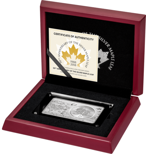 3 Unzen Silber Münz-Barren-Set Maple Leaf 30th Anniversary 2018