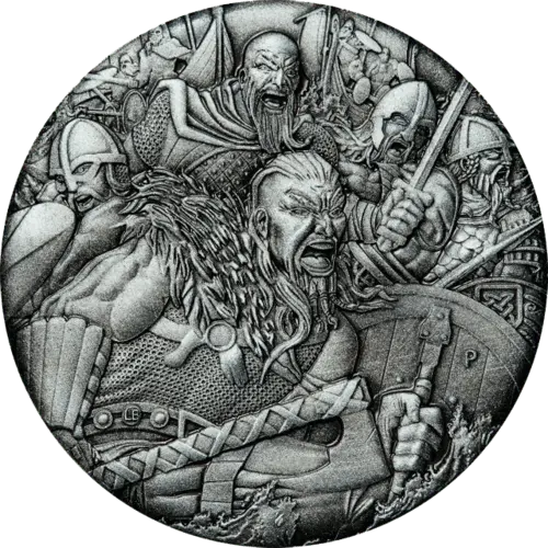 Vorderseite 2 Unzen Silber Kriegsführung Wikinger 2018, von dem Hersteller Perth Mint