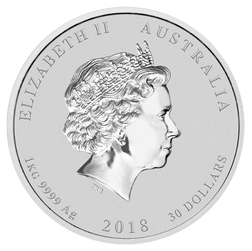Rückseite der 1 kg Silber Lunar II Hund 2018 von Hersteller Perth Mint Australien